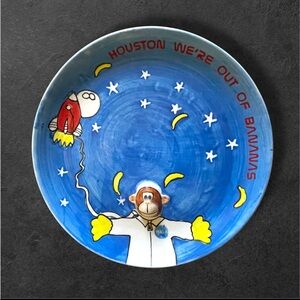 NASA 3D Space Monkey HOUSTON WERE OUT OF BANANAS Ceramic Plate By Aiyara